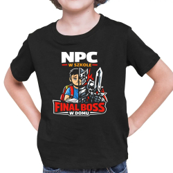 NPC w szkole, final boss w domu - dziecięca koszulka na prezent