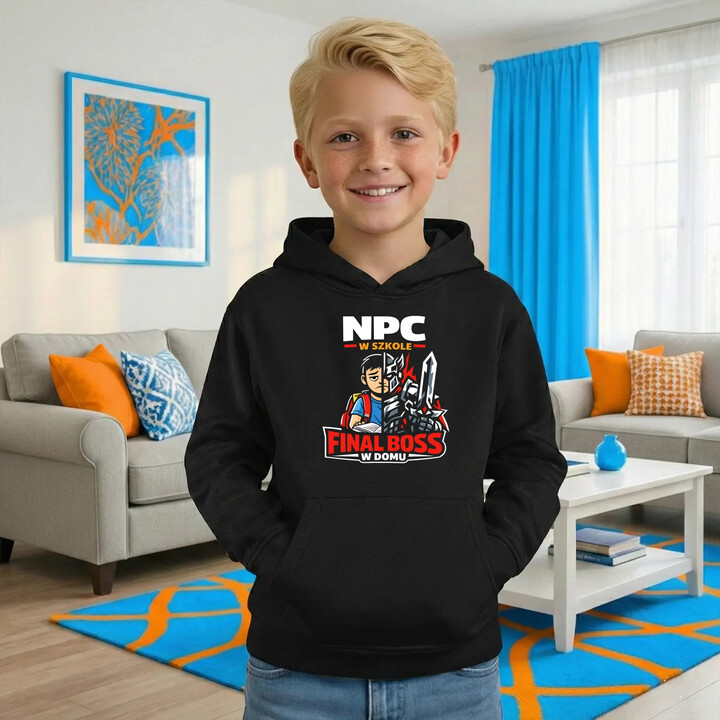 NPC w szkole, final boss w domu - dziecięca bluza na prezent