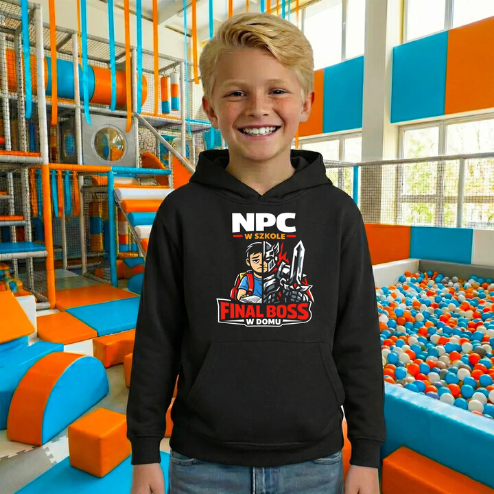 NPC w szkole, final boss w domu - dziecięca bluza na prezent