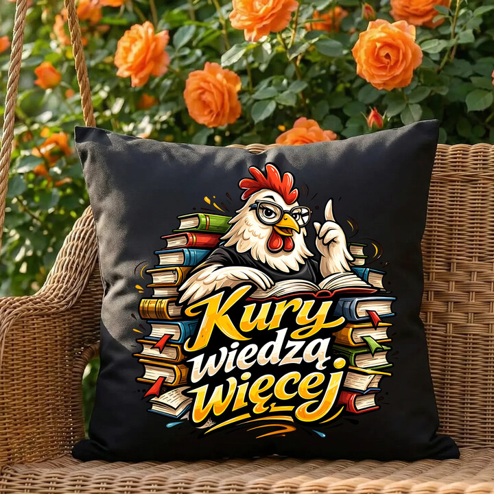 Kury wiedzą więcej - czarna poduszka na prezent