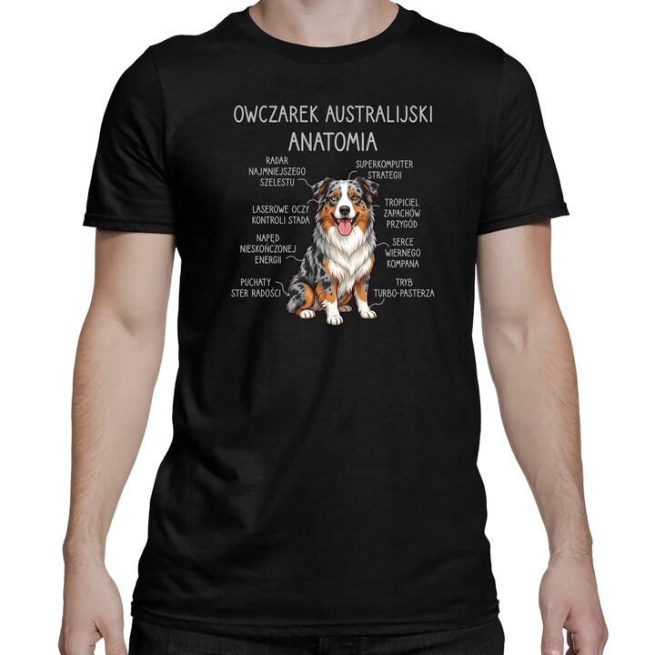 Owczarek Australijski - anatomia - męska koszulka na prezent