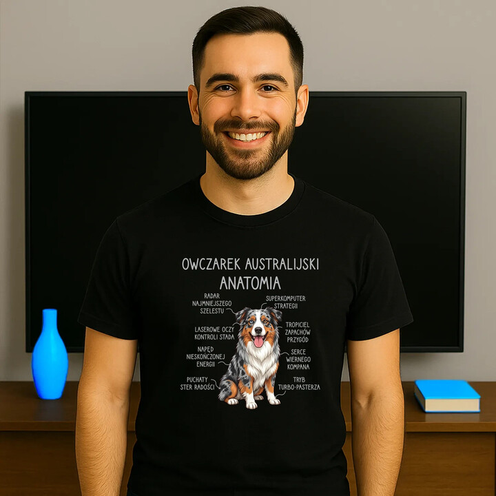 Owczarek Australijski - anatomia - męska koszulka na prezent