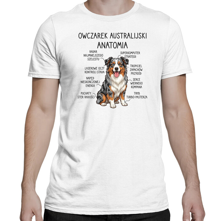 Owczarek Australijski - anatomia - męska koszulka na prezent