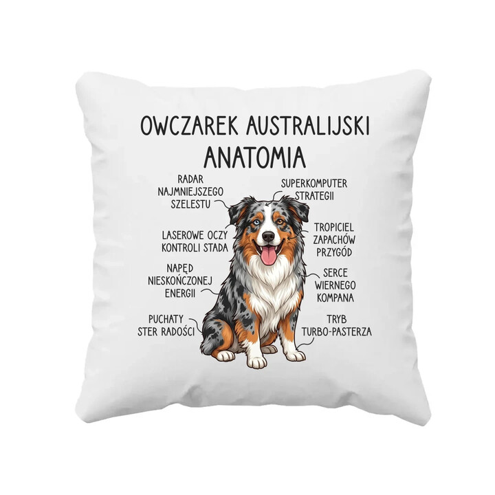 Owczarek Australijski - anatomia - poduszka na prezent