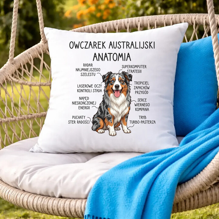 Owczarek Australijski - anatomia - poduszka na prezent