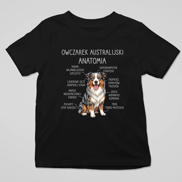 Owczarek Australijski - anatomia - dziecięca koszulka na prezent