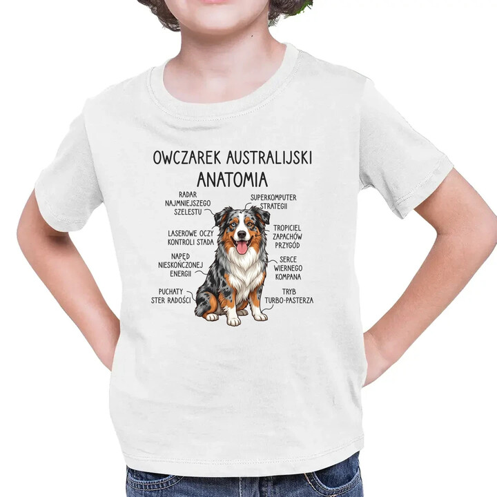 Owczarek Australijski - anatomia - dziecięca koszulka na prezent