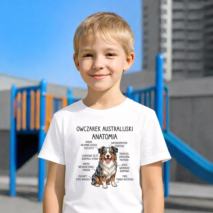 Owczarek Australijski - anatomia - dziecięca koszulka na prezent