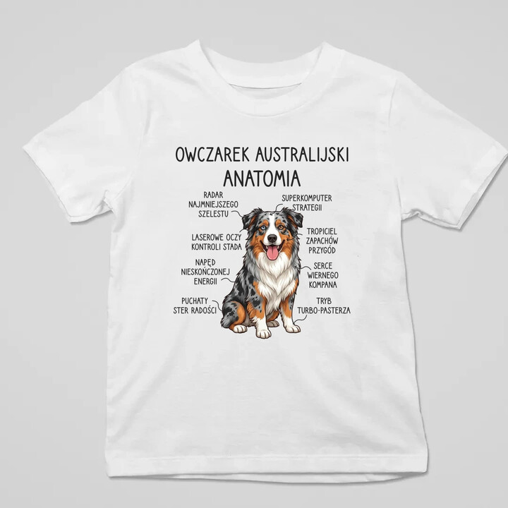 Owczarek Australijski - anatomia - dziecięca koszulka na prezent