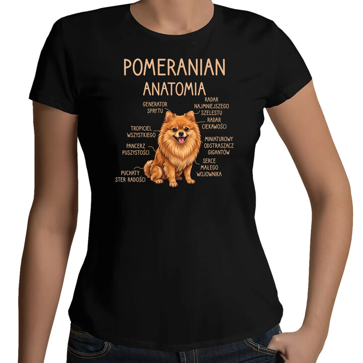 Pomeranian - anatomia - damska koszulka na prezent