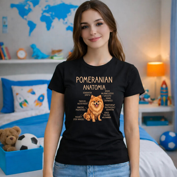 Pomeranian - anatomia - damska koszulka na prezent