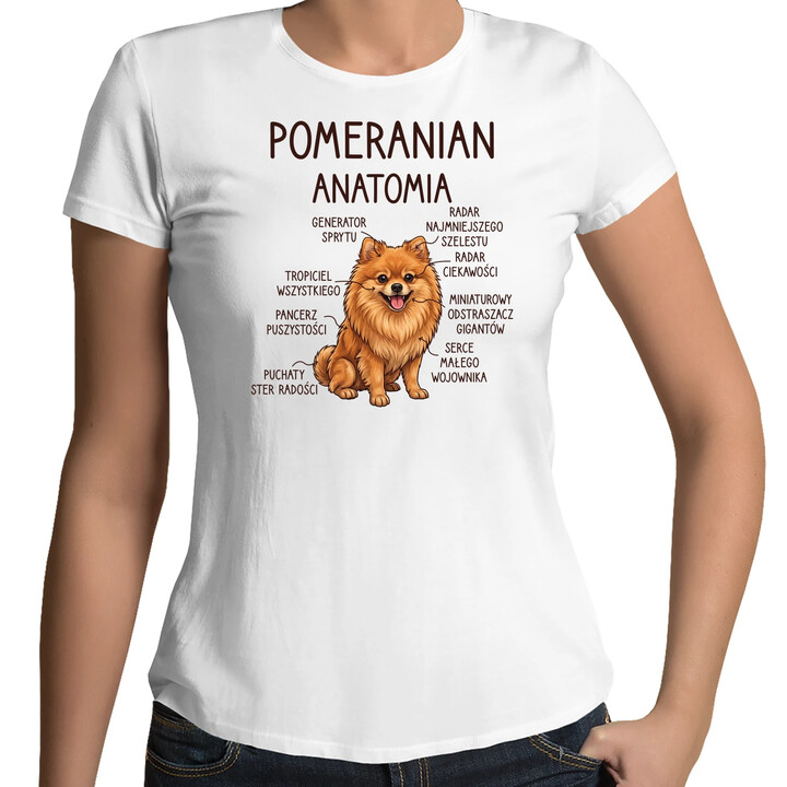 Pomeranian - anatomia - damska koszulka na prezent