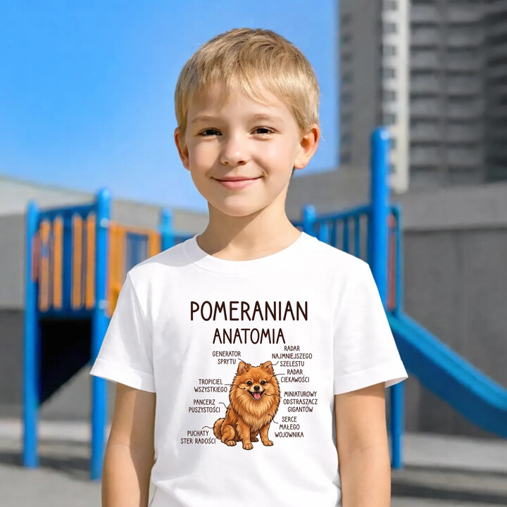 Pomeranian - anatomia - dziecięca koszulka na prezent
