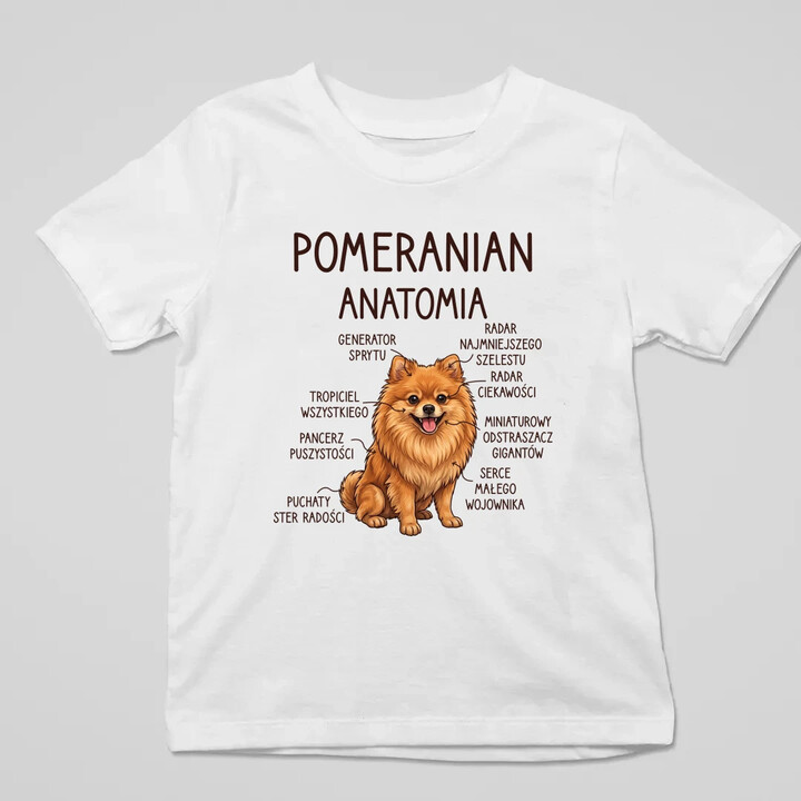 Pomeranian - anatomia - dziecięca koszulka na prezent