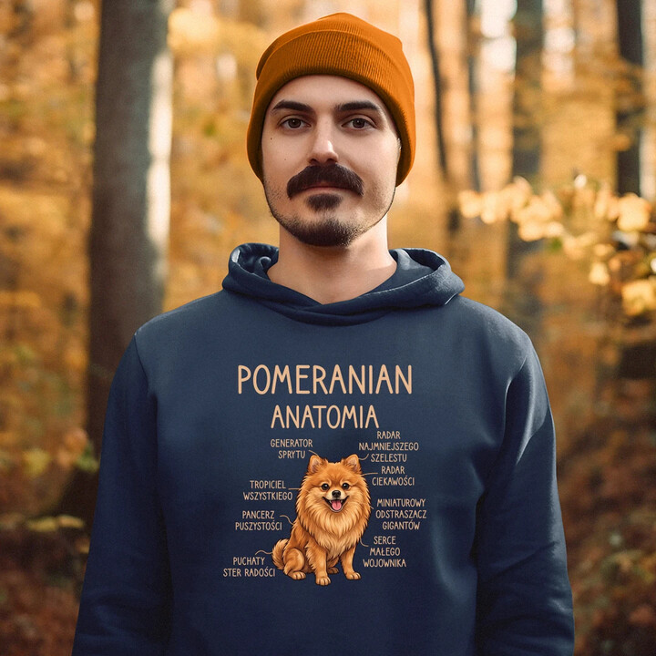 Pomeranian - anatomia - męska bluza na prezent