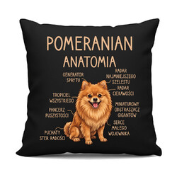 Pomeranian - anatomia - czarna poduszka na prezent