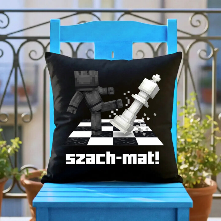 Szach-mat! - czarna poduszka na prezent