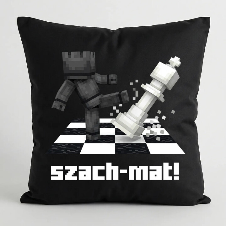 Szach-mat! - czarna poduszka na prezent