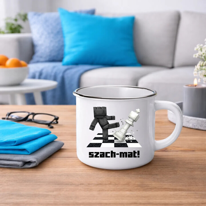 Szach-mat! - kubek emaliowany na prezent