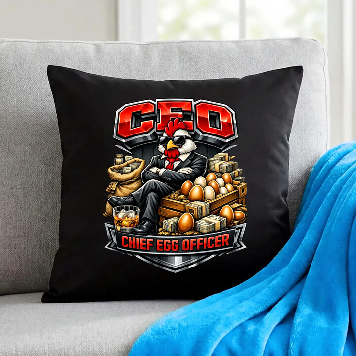 CEO: Chief Egg Officer - czarna poduszka na prezent