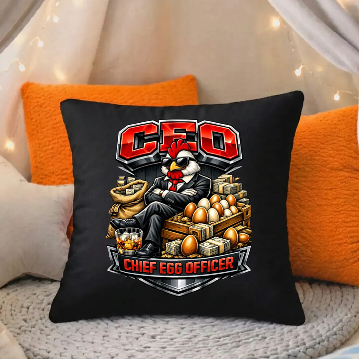CEO: Chief Egg Officer - czarna poduszka na prezent