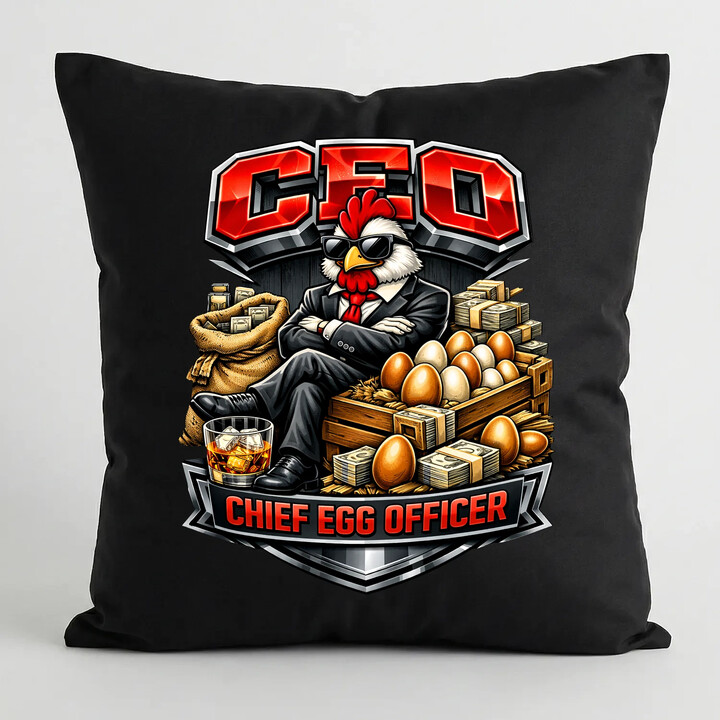 CEO: Chief Egg Officer - czarna poduszka na prezent