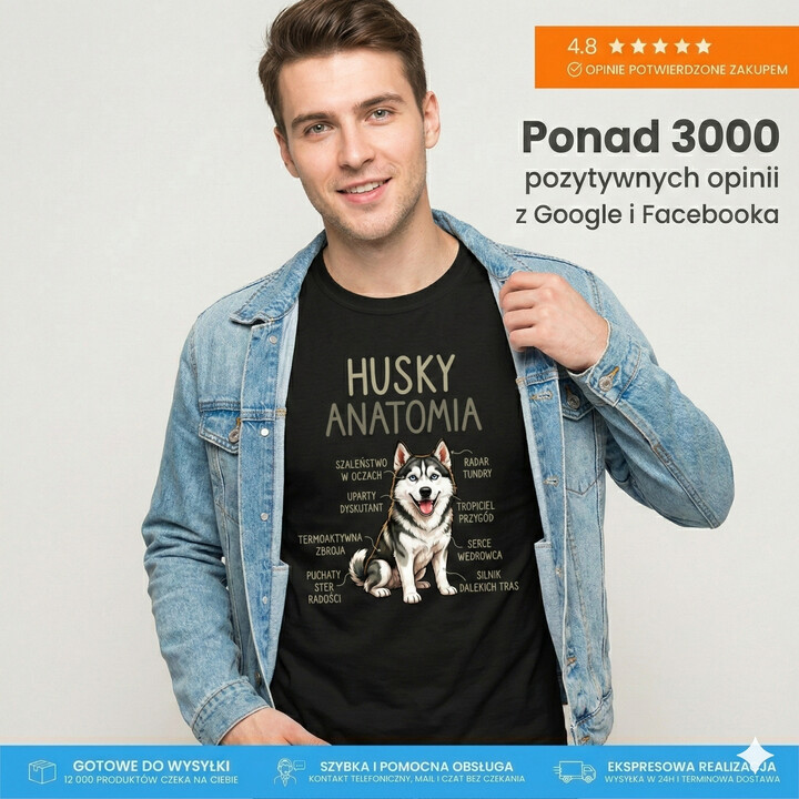 Husky anatomia - męska koszulka na prezent