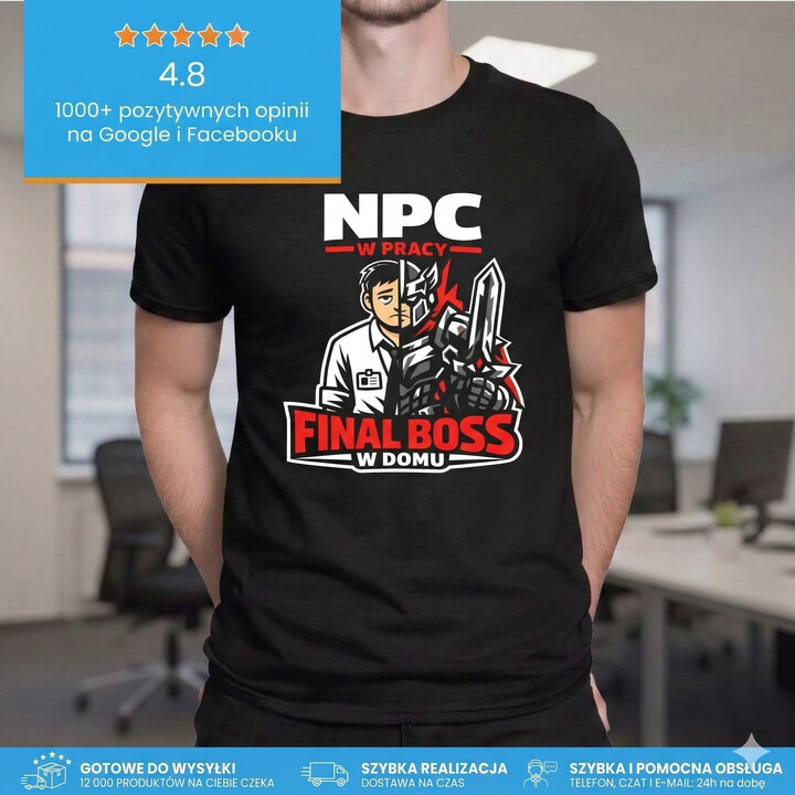 NPC w pracy, final boss w domu - męska koszulka na prezent