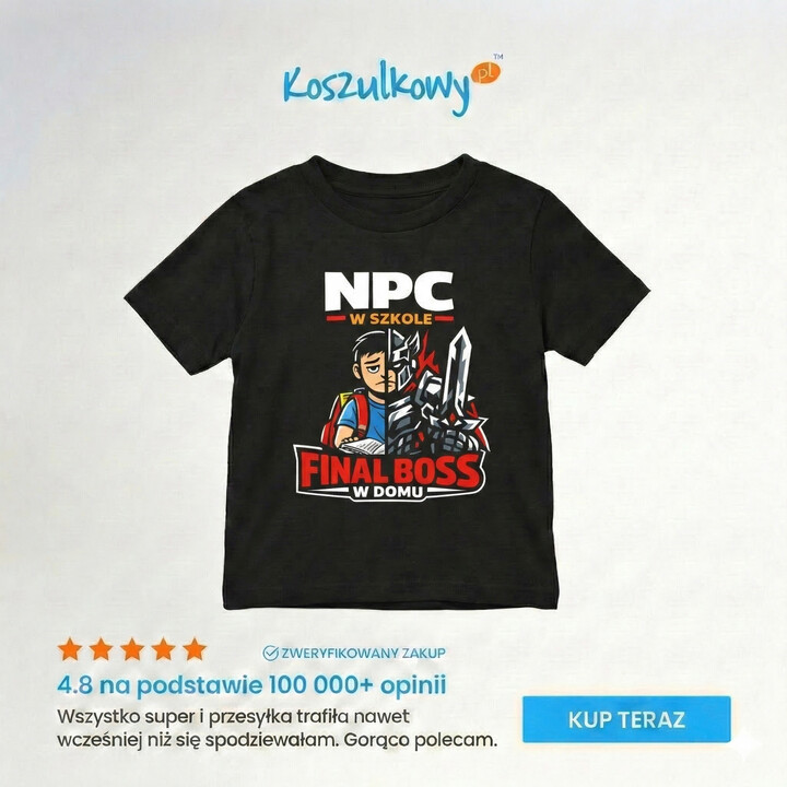 NPC w szkole, final boss w domu - dziecięca koszulka na prezent