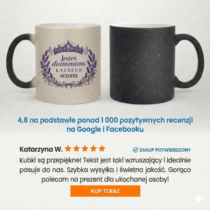 Jesteś diamentem każdego sezonu - magiczny kubek z brokatem na prezent