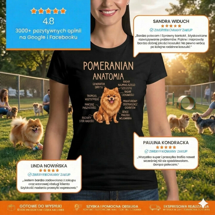 Pomeranian - anatomia - damska koszulka na prezent