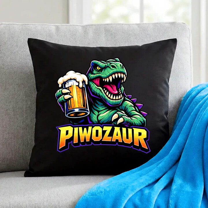 Piwozaur - czarna poduszka na prezent