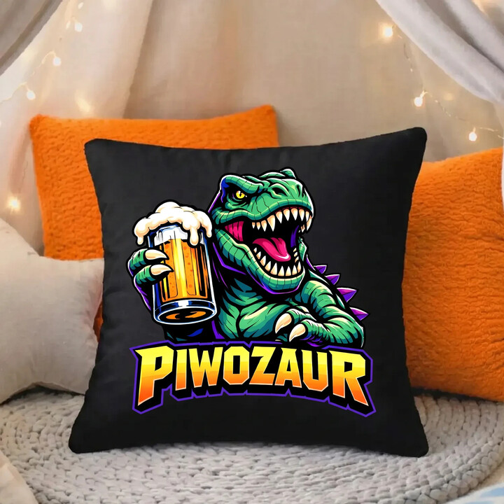 Piwozaur - czarna poduszka na prezent
