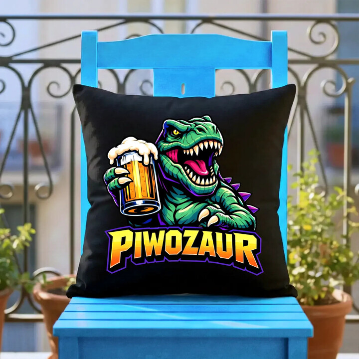 Piwozaur - czarna poduszka na prezent