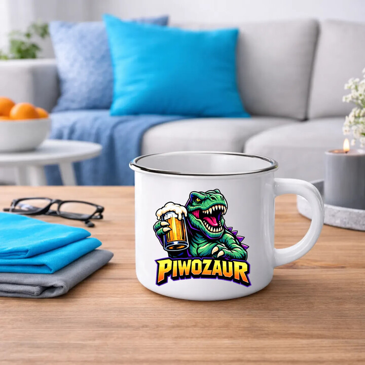 Piwozaur - kubek emaliowany na prezent