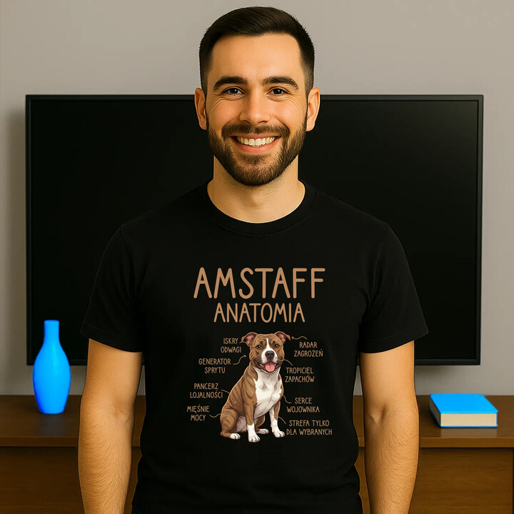 Amstaff anatomia - męska koszulka na prezent