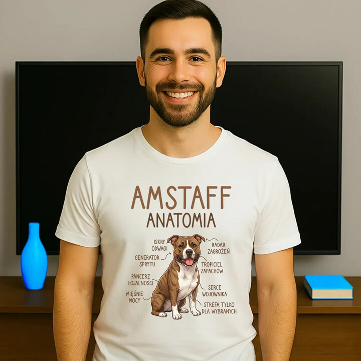Amstaff anatomia - męska koszulka na prezent