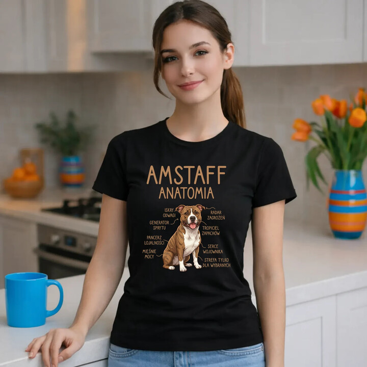 Amstaff anatomia - damska koszulka na prezent