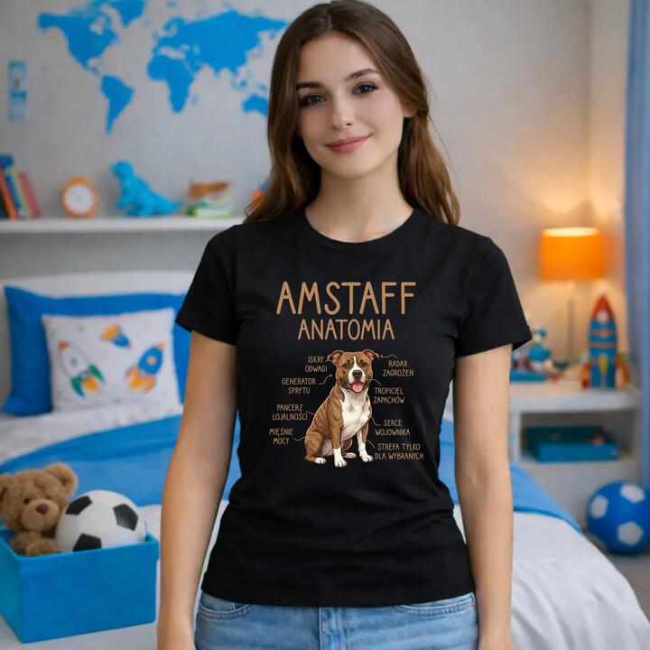 Amstaff anatomia - damska koszulka na prezent