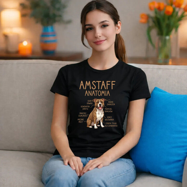 Amstaff anatomia - damska koszulka na prezent