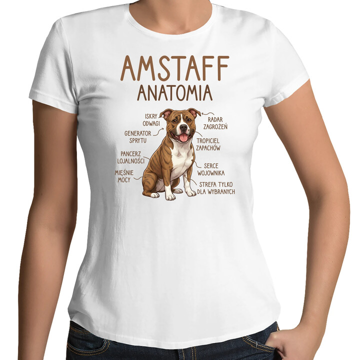 Amstaff anatomia - damska koszulka na prezent