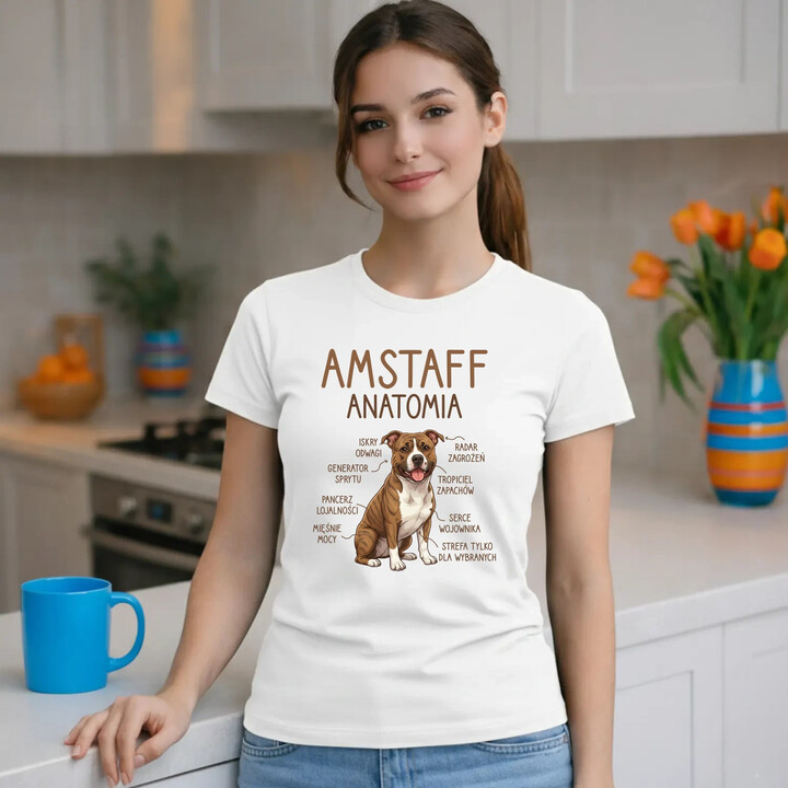 Amstaff anatomia - damska koszulka na prezent