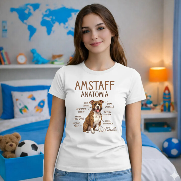 Amstaff anatomia - damska koszulka na prezent