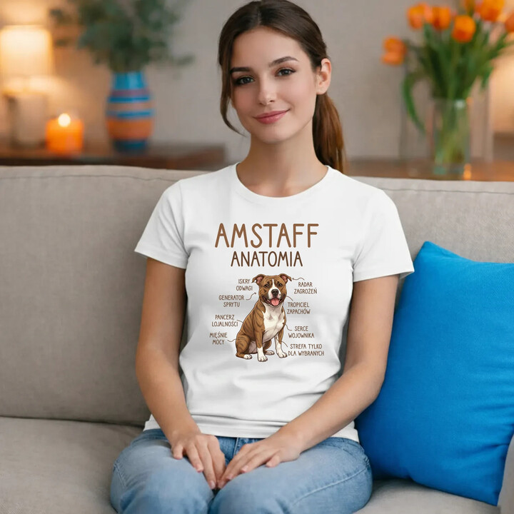 Amstaff anatomia - damska koszulka na prezent