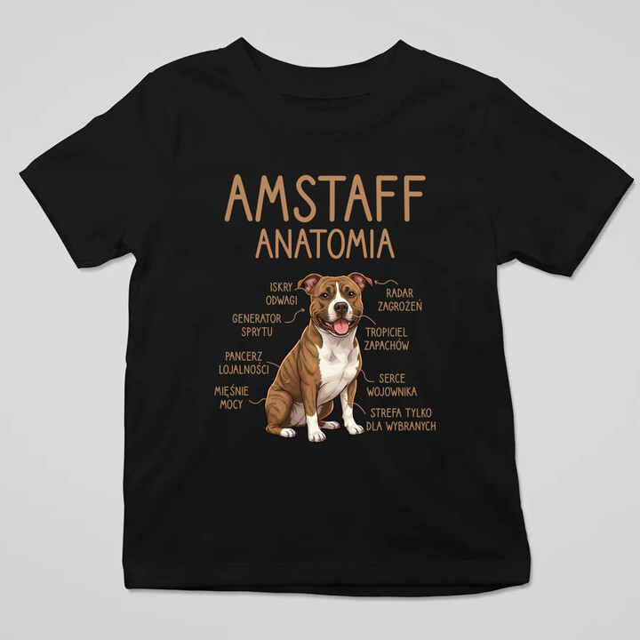 Amstaff anatomia - dziecięca koszulka na prezent