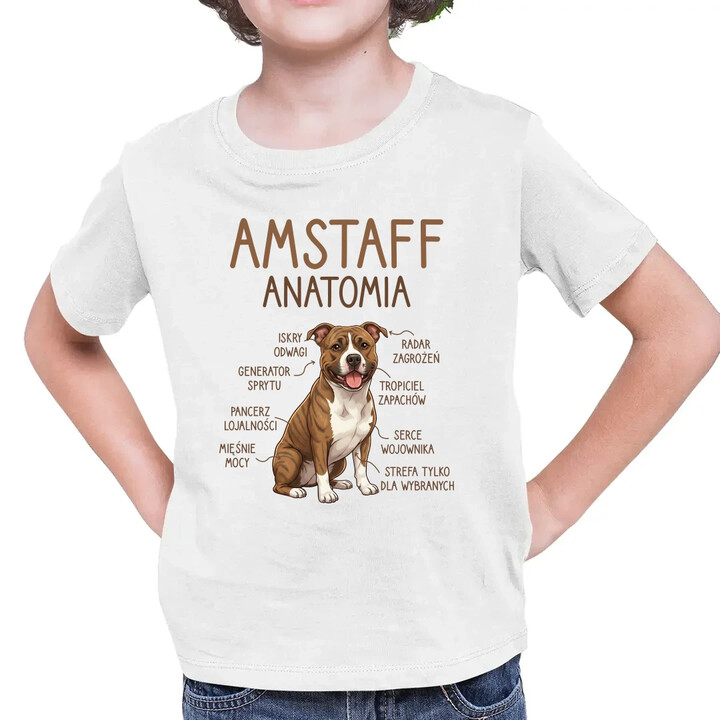 Amstaff anatomia - dziecięca koszulka na prezent