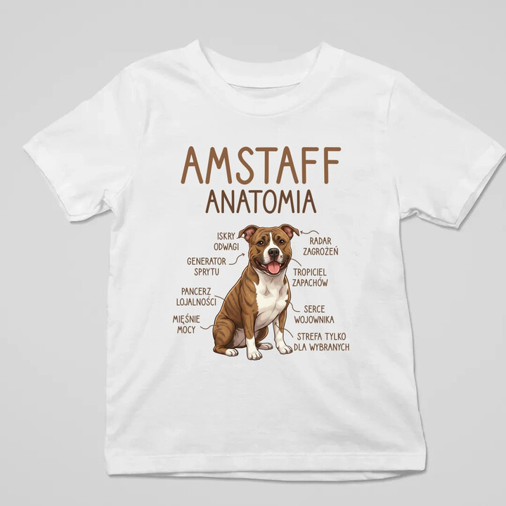 Amstaff anatomia - dziecięca koszulka na prezent