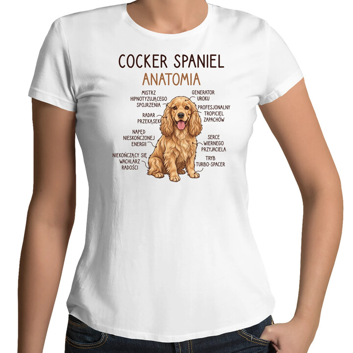 Cocker Spaniel anatomia - damska koszulka na prezent