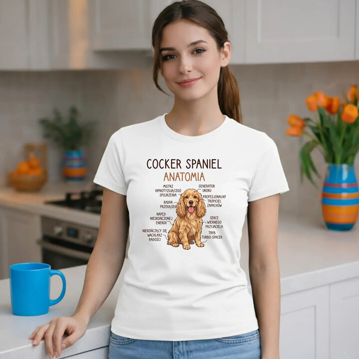Cocker Spaniel anatomia - damska koszulka na prezent