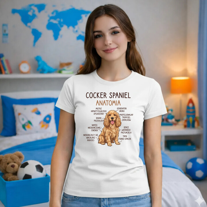 Cocker Spaniel anatomia - damska koszulka na prezent